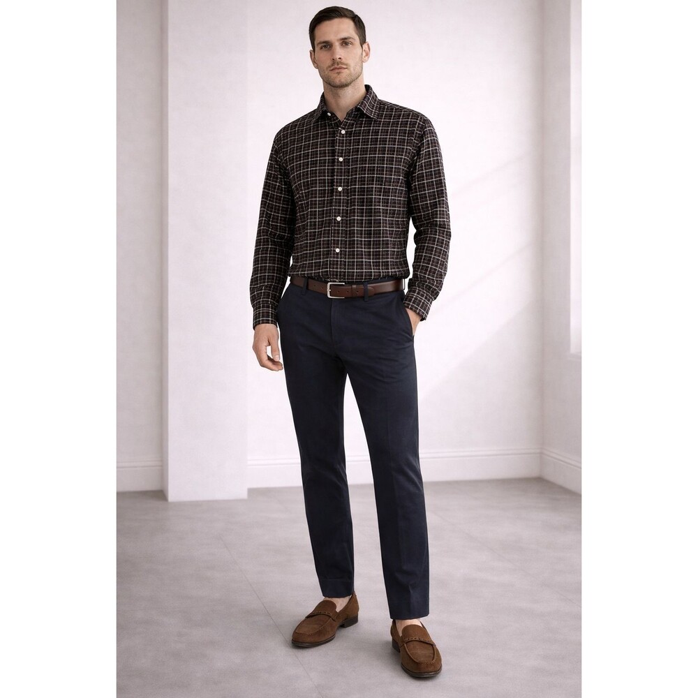 POLO RALPH LAUREN Plaid MEDIUM Shirt Classic Fit‎ Brown Black 100% Cotton